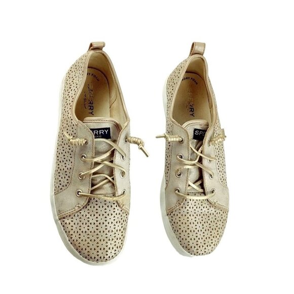 Sperry Metallic Sneaker Lace Up Top Sider Crest Activewear Platinum Gold Size 6 - Picture 2 of 13